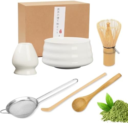Zestaw Matcha Sześć Elementów Biała Ceramika
