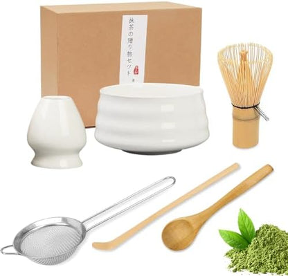 Zestaw Matcha Sześć Elementów Biała Ceramika