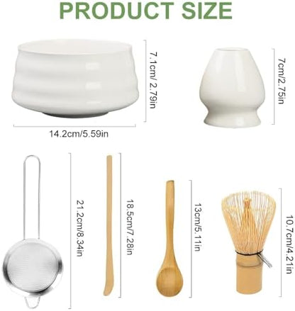 Zestaw Matcha Sześć Elementów Biała Ceramika