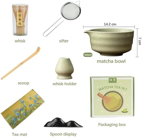 Zestaw Matcha Siedem Części Zielony Nakrapiany