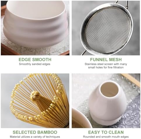 Zestaw Matcha Sześć Elementów Biała Ceramika